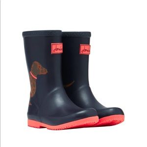 Girls Joules Rain Boots Navy Blue Sausage Dog Dachshund Weenie Dog 13